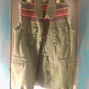 Olive Green BoHo Vest lovely Brass details!